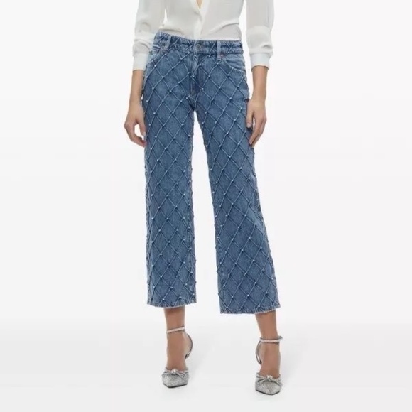 Alice + Olivia Weezy Embellished Quilted Cropped Jeans
